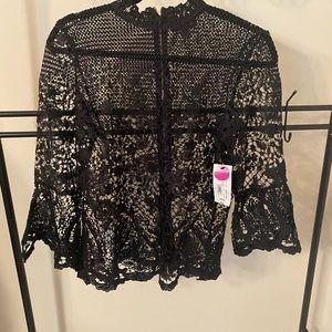 COPY - Overlay Fancy See through top with bell sleeves - New - Medium